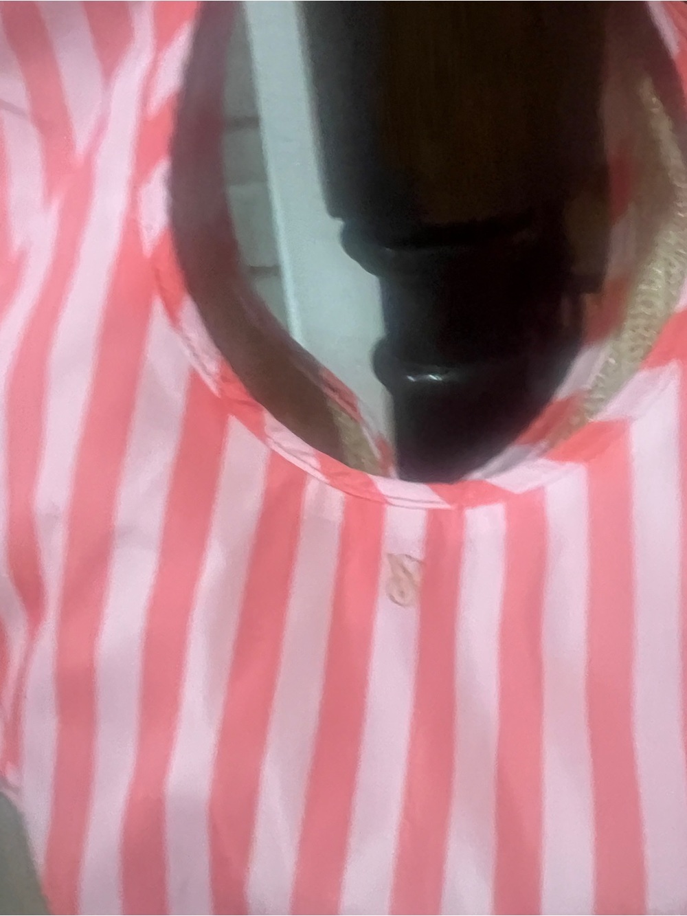 Victoria’s Secret Reversible Straw Tote Beach Bag Pink White Stripes NWT - Picture 10 of 13